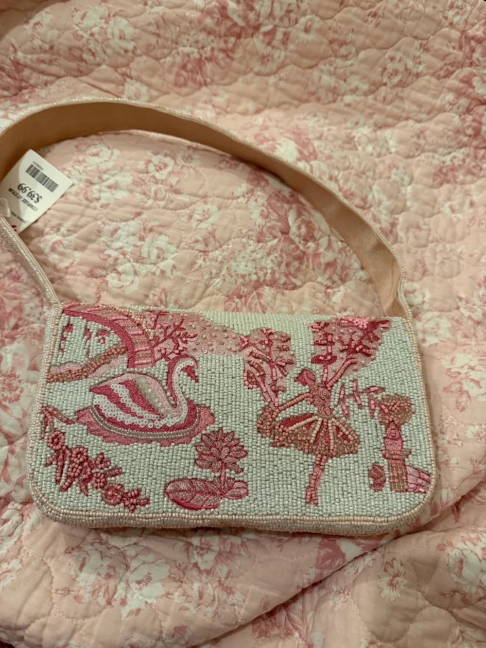 Beaded Ballerina Shoulder Bag in Pink and Cream - Picture 2 of 4